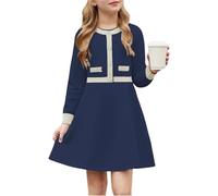Arshiner Mädchen Kleider Winter Kinder Warm Strickkleid Festliche Pulloverkleid Langarm Kleid für Mädchen 13-14 Jahre Marineblau