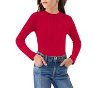 Arshiner Mädchen Langarmshirt Halber Rollkragenpullover Kinder Freizeit Pullover Langarm Oberteile Mode Strickpullover Herbst Winter Elegant Shirt 11-12 Jahre Dunkelrot