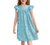 Arshiner Mädchen Nachthemd Flatterärmel Schlafkleid Kinder Sommer Kurzarm Schlafanzug Kleid Niedlichen Rundhals Nachtkleid 7-8 Jahre Mädchen