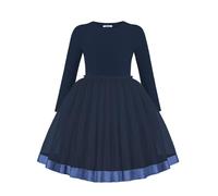 Arshiner Mädchen Pulloverkleid Tüll Kinder Festliches Kleider Herbst Winter Rundhals Langarmkleid A-Linie Freizeit Kleid für Mädchen 11-12 Jahre Marineblau