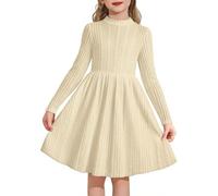 Arshiner Mädchen Strickkleid Gerippt Langarmkleid mit Tasche für 5-14 Jahre | A-Linie, Stehkragen, Herbst Winter, Freizeit, Elegante, Einfarbig, Superweich Pulloverkleid für Party und Festliche