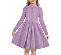 Arshiner Mädchen Strickkleid Gerippt Langarmkleid mit Tasche für 5-14 Jahre | A-Linie, Stehkragen, Herbst Winter, Freizeit, Elegante, Einfarbig, Superweich Pulloverkleid für Party und Festliche
