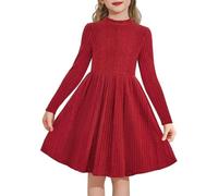Arshiner Mädchen Strickkleid Gerippt Langarmkleid mit Tasche für 5-14 Jahre | A-Linie, Stehkragen, Herbst Winter, Freizeit, Elegante, Einfarbig, Superweich Pulloverkleid für Party und Festliche