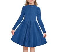 Arshiner Mädchen Strickkleid Halber Rollkragen Langarmkleid für 5-14 Jahre | A-Linie Geripptes Strickkleid, Herbst Winter, Freizeit, Elegante, Einfarbig Pulloverkleid für Party und Festliche
