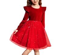 Arshiner Samtkleid Mädchen Langarm Tülkleid Kleinkind Prinzessin Kleid Festkleider Partykleid Weihnachten Kinderkleider mit Pailletten 2-7 Jahre