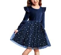 Arshiner Samtkleid Mädchen Langarm Tülkleid Kleinkind Prinzessin Kleid Festkleider Partykleid Weihnachten Kinderkleider mit Pailletten 2-7 Jahre