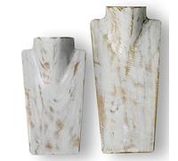 ART-CRAFT Halskettenständer Schmuckständer Halskettendisplay Schmuckbüste aus Holz White-wash 2er Set 20 und 30 cm
