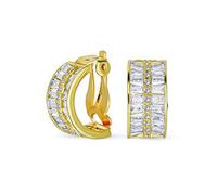 Art Deco Stil Bräutigam Statement Aaa Cz Halb Hoop Baguette Ohrringe Für Frauen Hochzeit Abschlussball Urlaub Feierlich Party Clip On Gelb Vergoldet