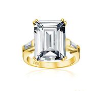 Art Deco Stil Braut Hochzeit Big 10CT AAA CZ Solitär Smaragd Cut Statement Verlobungsring für Frauen .925 Sterling Silber 14K Gelbgold plattiert Zirkonia Baguette Seitensteine