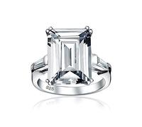 Art Deco Stil Braut Hochzeit groß 10CT AAA CZ Solitär Smaragd Schnitt Statement Verlobungsring für Frauen .925 Sterling Silber Zirkonia Baguette Seitensteine