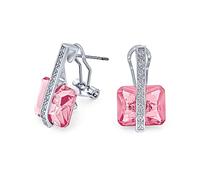 Art Deco Stil Quadratische Edelstein Zirkonia AAA Rechteckige Simulierte Rosa Turmalin Smaragdschliff CZ Tropfen Ohrringe Für Frauen Versilbert Omega Verschluss Oktober Geburtsstein