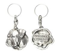 Art-Dog Niedlicher Hundeschlüsselanhänger - American Bulldog - Amerikanischer Bulldogge - Amerikanischer Bulldogge Schlüsselanhänger Hund - Versilberte Keyring mit 2,5 Schloss - 4,4x4,3x8,9cm