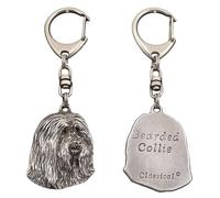 Art-Dog Niedlicher Hundeschlüsselanhänger - Exklusive Kollektion Bearded Collie Schlüsselanhänger Hund - Versilberte Keyring mit 2,5 cm Schloss - 4,7x3,5x9,2cm