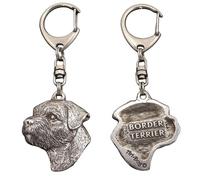 Art-Dog Niedlicher Hundeschlüsselanhänger - Exklusive Kollektion Border Terrier Schlüsselanhänger Hund - Versilberte Keyring mit 2,5 cm Schloss - 4,7x3,9x10,4cm