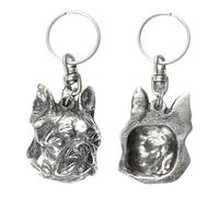 Art-Dog Niedlicher Hundeschlüsselanhänger - Exklusive Kollektion Boston Terrier Schlüsselanhänger Hund - Versilberte Keyring mit 2,5 Schloss - 4,6x3,2x9,7cm