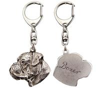 Art-Dog Niedlicher Hundeschlüsselanhänger - Exklusive Kollektion Boxer (Unkupierte Ohren) Schlüsselanhänger Hund - Versilberte Keyring mit 2,5 cm Schloss - 3,5x3,9x8,6cm