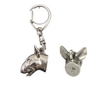 Art-Dog Niedlicher Hundeschlüsselanhänger - Exklusive Kollektion Bull Terrier - Bullterrier (Wiederholung) 3D Schlüsselanhänger Hund - Versilberte Keyring mit 2,5 cm Schloss - 2,7x2,5x9,3cm