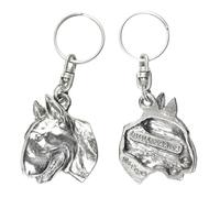 Art-Dog Niedlicher Hundeschlüsselanhänger - Exklusive Kollektion Bullterrier (Wiederholung) II Schlüsselanhänger Hund - Versilberte Keyring mit 2,5 Schloss - 4x4,7x8,9cm