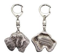 Art-Dog Niedlicher Hundeschlüsselanhänger - Exklusive Kollektion Deutsch Drahthaar Vorstehhund Schlüsselanhänger Hund - Versilberte Keyring mit 2,5 cm Schloss - 4,3x4x10cm