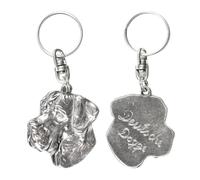 Art-Dog Niedlicher Hundeschlüsselanhänger - Exklusive Kollektion Deutsche Dogge (Unkupierte Ohren) Schlüsselanhänger Hund - Versilberte Keyring mit 2,5 Schloss - 4,6x3,9x8,9cm
