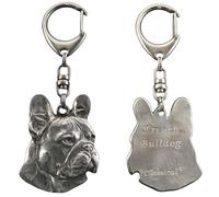 Art-Dog Niedlicher Hundeschlüsselanhänger - Exklusive Kollektion French Bulldog - Französische Bulldogge I Schlüsselanhänger Hund - Versilberte Keyring mit 2,5 cm Schloss - 5,2x3,9x9cm