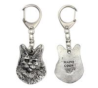 Art-Dog Niedlicher Hundeschlüsselanhänger - Exklusive Kollektion Maine Coon - (Katzenrasse) Schlüsselanhänger Hund - Versilberte Keyring mit 2,5 cm Schloss - 4x5,5x10,5cm
