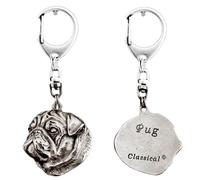 Art-Dog Niedlicher Hundeschlüsselanhänger - Exklusive Kollektion Pug - Mops I Schlüsselanhänger Hund - Versilberte Keyring mit 2,5 cm Schloss - 4,4x4,1x8,5cm