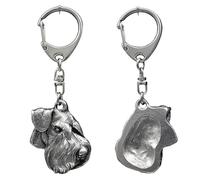 Art-Dog Niedlicher Hundeschlüsselanhänger - Exklusive Kollektion Schnauzer (Unkupierte Ohren) Schlüsselanhänger Hund - Versilberte Keyring mit 2,5 cm Schloss - 4,1x3,1x8,5cm