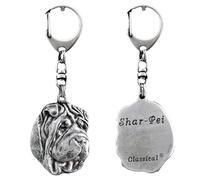 Art-Dog Niedlicher Hundeschlüsselanhänger - Exklusive Kollektion Shar-Pei Schlüsselanhänger Hund - Versilberte Keyring mit 2,5 cm Schloss - 5,1x3,7x9,5cm