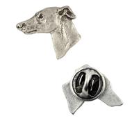 Art-Dog Unique Edition Silber Hund Anstecknadel mit Eleganten Schatulle - Versilbert Handmade - Broschen Frauen - Silber Brosche Schmuck - Whippet - 1,7x2x2cm