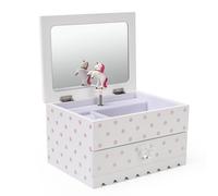 Art Lins Bella Unicorn Musical Jewelry Box For Girls - Pink Wooden Music Box With Sparkling Polka Dots - Dancing Little Unicorn - Birthday Gift Music Box (White)
