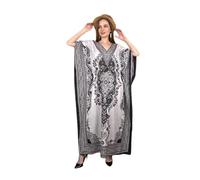 Art Of Creation Frauen Kaftan Kleid Tunika Lange Maxi Plus Größe Polyester Druck Kaftan Kleid Strand Party Casual Kimono Nachthemd, Schwarz und Weiß