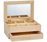 Artemio Schmuckkiste mit 6 Fächern,aus Holz,mit Spiegel und Schublade,Beige, 26 x 17,5 x 11,5 cm