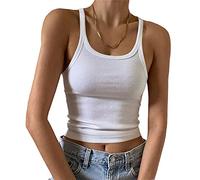 Artfish Damen Ärmelloses Tanktop, figurbetont mit Rundhalsausschnitt, geripptem Strick und schlichtem Design, Basic-Camisole-Shirt., Klein