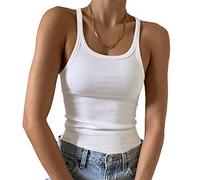 Artfish Damen Ärmelloses Tanktop, figurbetont mit Rundhalsausschnitt, geripptem Strick und schlichtem Design, Basic-Camisole-Shirt., Groß