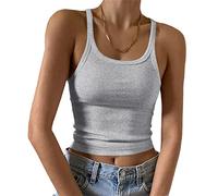 Artfish Damen Ärmelloses Tanktop, figurbetont mit Rundhalsausschnitt, geripptem Strick und schlichtem Design, Basic-Camisole-Shirt., Mittel