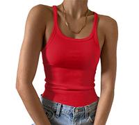 Artfish Damen Ärmelloses Tanktop, figurbetont mit Rundhalsausschnitt, geripptem Strick und schlichtem Design, Basic-Camisole-Shirt., Mittel