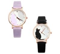 Artibetter 2 Stück Pack Mädchen Quarzuhren mit Kätzchen Motiv Modische Sportuhren mit Faux Lederarmband Komfortabel für Gelegenheiten Geeignet