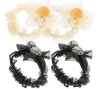 Artibetter 4 Stück Haarschmuck mit Blume aus Netzstoff und Funkelnden Strasssteinen Elegante Haargummis für Frauen Sanft und Geeignet für Haartypen