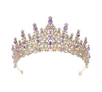 ARTIBETTER Brauttiara Strass Stirnband mit Kristallkrone Violett Goldener Haarschmuck für Hochzeit Geburtstag Party und Brautfrisur