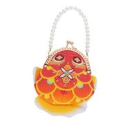 Artibetter Handtasche mit Perlen und Kiss Lock Verschluss, 3D-Stickerei | Fischmuster, Polyester Metall Mix, Reise und Geburtstagsparty, Kompakt und Tragbar