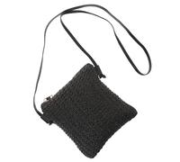 Artibetter Modische Damen Umhängetasche aus Stroh mit Reißverschluss und Langem Schulterriemen Leichte Strandtasche für Urlaub und Alltag Kleine Korbtasche Schwarz