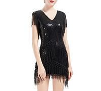 ArtiDeco 1920s Charleston Dress Mini Women's Vintage Gatsby Costume Flapper 20s Cocktail Dress - Black