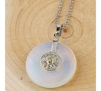 ARTQ Damen Edelsteine Ketten Donuts Form Opal Naturstein Halskette Modisch Aushöhlen Lotus Edelstein Anhänger Halskette Muttertagsgeschenk Schmuck Für Frau Freundin Mutter