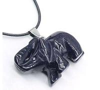 ARTQ Damen Edelsteine Ketten Geschnitzter Elefantenstreifen Blauer Sandstein Naturstein Halskette Erklärung Einfache Chakras Kristallanhänger Halskette Valentinstagsgeschenk Schmuck Für Männer Und Fr