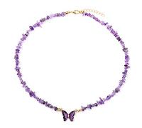 ARTQ Damen Edelsteine Ketten Schotter Amethyst Naturstein Halskette Statement Einfache Chakren Kristall Schmetterling Anhänger Halskette Valentinstagsgeschenk Schmuck Für Männer Und Frauen