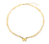 ARTQ Damen Edelsteine Ketten Schottersteine Citrin Naturstein Halskette Statement Einfache Chakren Kristall Schmetterling Anhänger Halskette Valentinstagsgeschenk Schmuck Für Männer Und Frauen