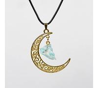 ARTQ Damen Edelsteine Ketten Unregelmäßige Amazonit-Naturstein-Halskette Goldene Hohle Mond-Chakren Kristall-Edelstein-Anhänger-Halskette Valentinsgeschenk Geschenkschmuck Für Männer Und Frauen