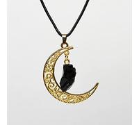 ARTQ Damen Edelsteine Ketten Unregelmäßige Obsidian-Naturstein-Halskette Goldene Hohle Mond-Chakren Kristall-Edelstein-Anhänger-Halskette Valentinsgeschenk Geschenkschmuck Für Männer Und Frauen