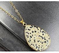 ARTQ Damen Edelsteine Ketten Wassertropfen Tablettenform Dalmatiner Jaspis Naturstein Halskette Einfache Chakren Kristall Edelstein Anhänger Halskette Valentinsgeschenk Schmuck Für Männer Und Frauen